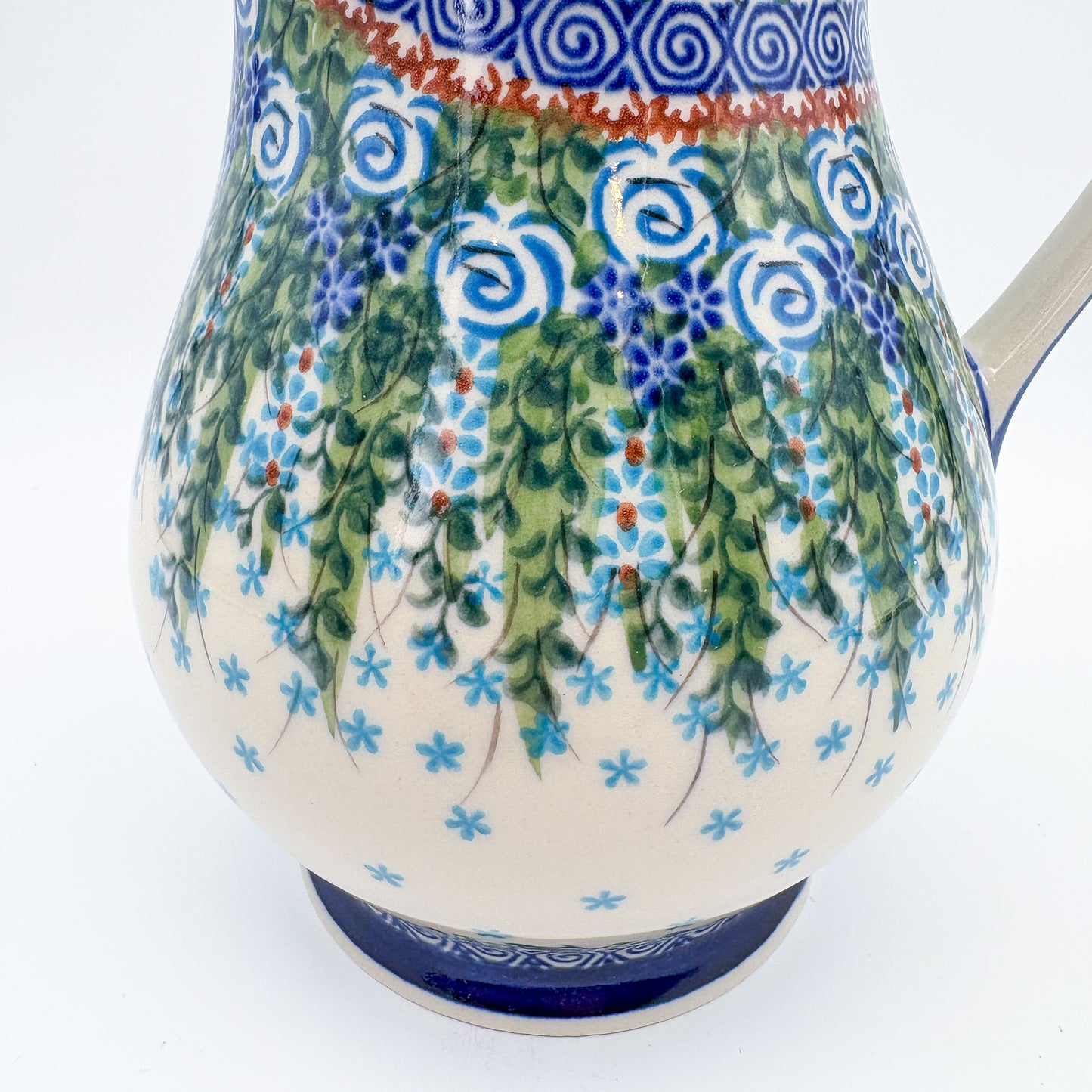 37 oz. Pitcher.  Hand painted Polish pottery stoneware UNIKAT Whispering Ferns