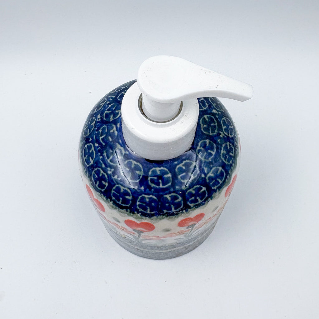 Soap Dispenser 5”.  Handmade Polish pottery.  Peach Spring Daisy Design