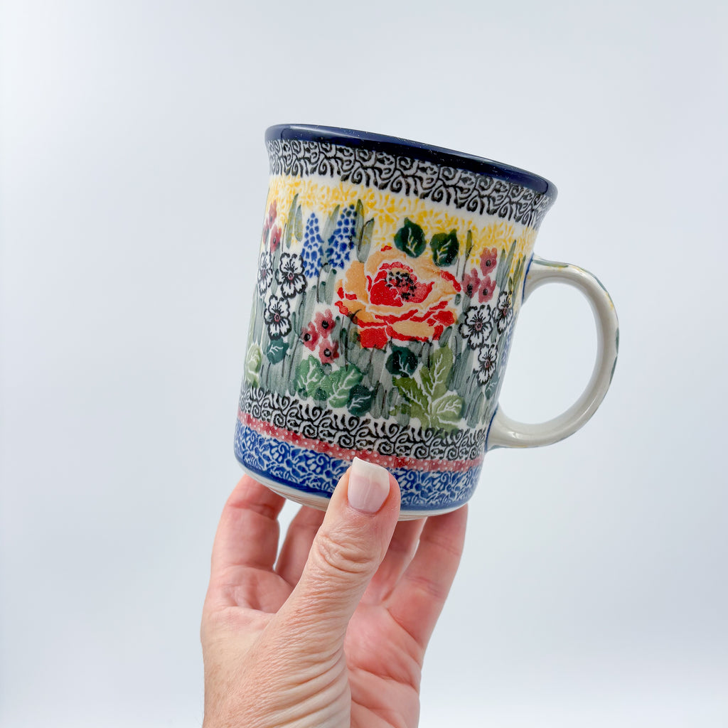 15 oz Bubble Mug. Handcrafted Polish pottery stoneware:  UNIKAT Copper Rose Meadow