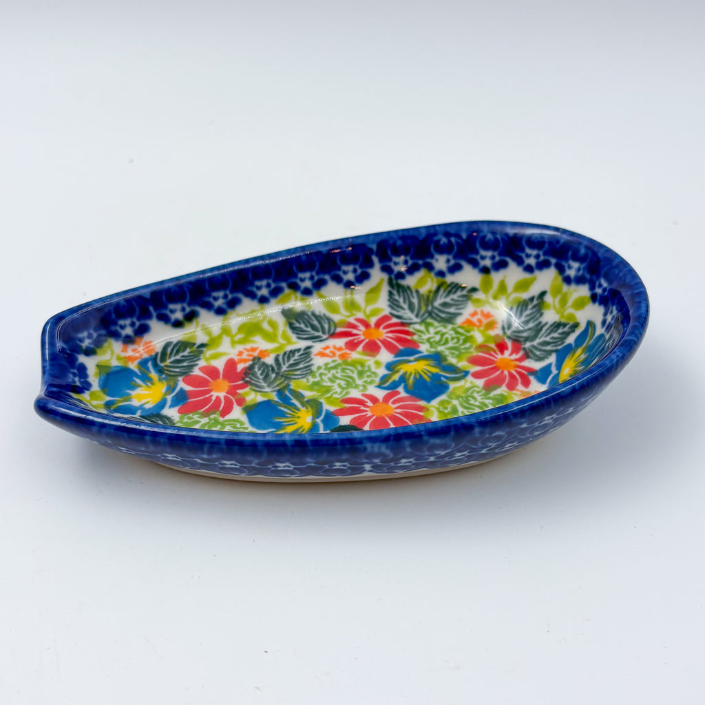 Spoon Rest 5”.  Handmade Polish pottery.  UNIKAT Garden Party