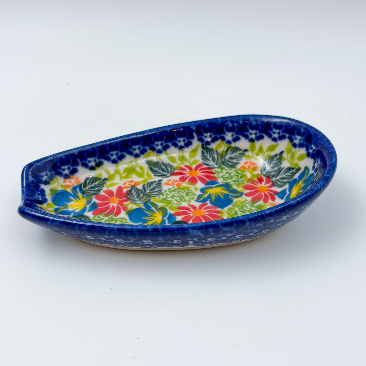 Spoon Rest 5”.  Handmade Polish pottery.  UNIKAT Garden Party