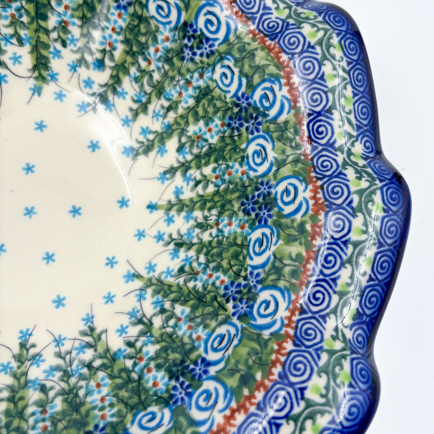 10.4" Wave Bowl. Hand crafted Polish pottery stoneware:  UNIKAT Whispering Ferns Pattern