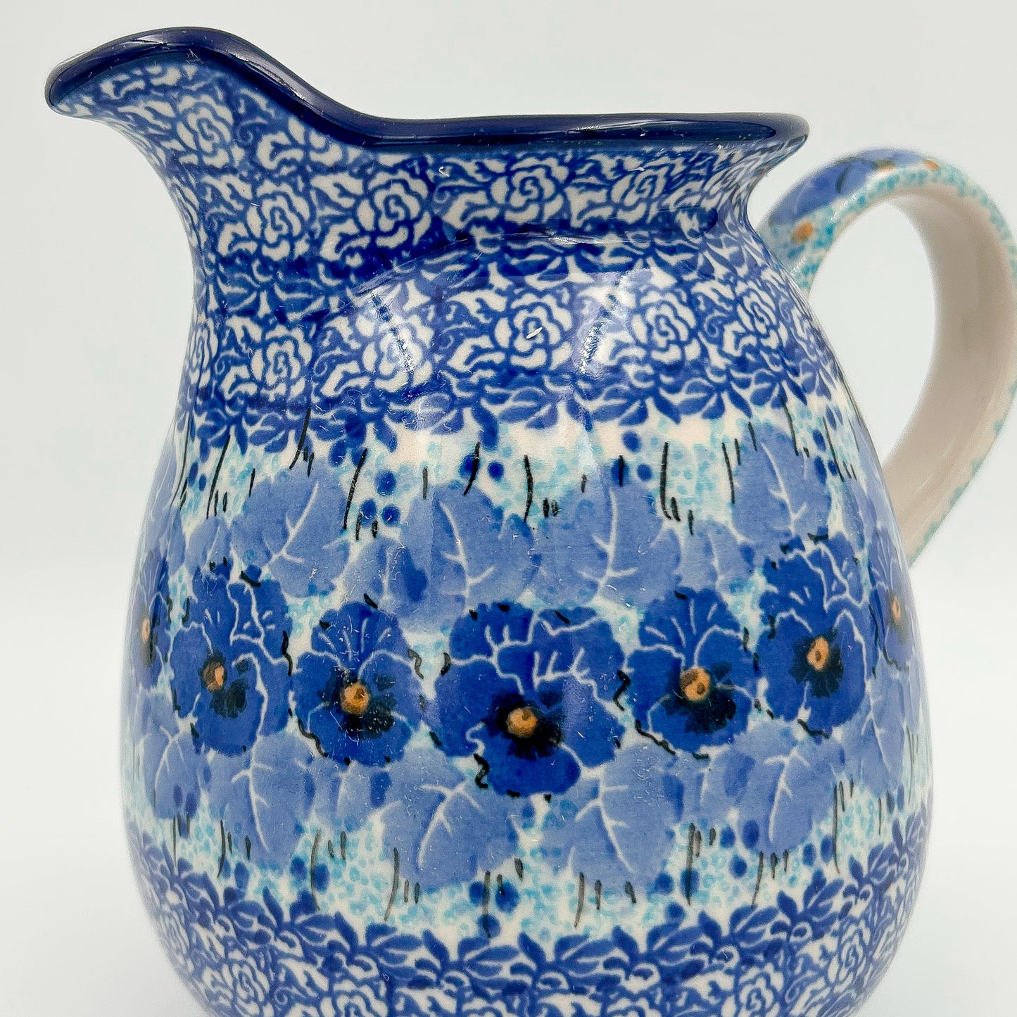 3.5 Cup Pitcher.  Hand painted Polish pottery stoneware.  UNIKAT Deep Winter
