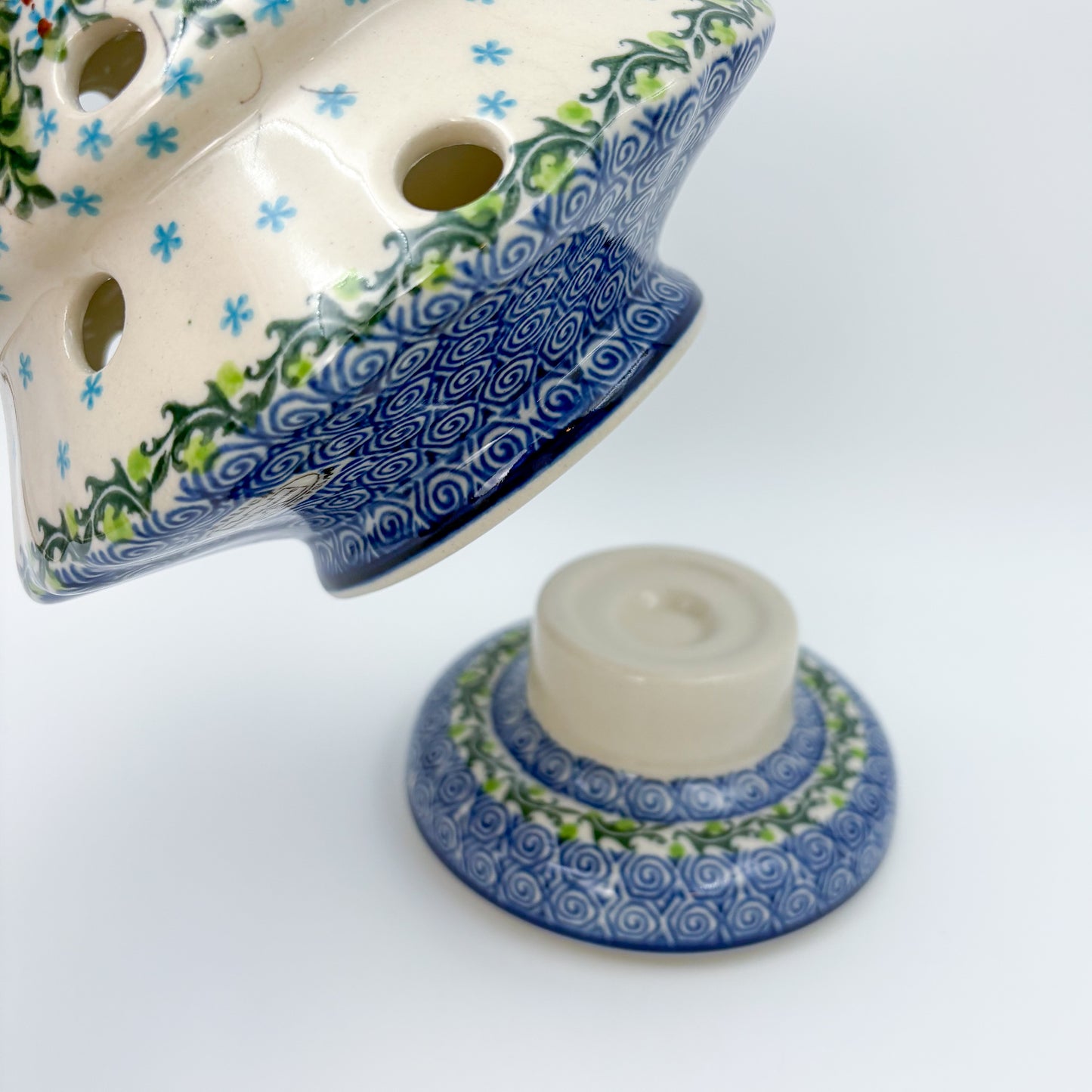9.4" Christmas Tree Luminary with Base  Handmade Polish pottery.  UNIKAT Whispering Ferns Design