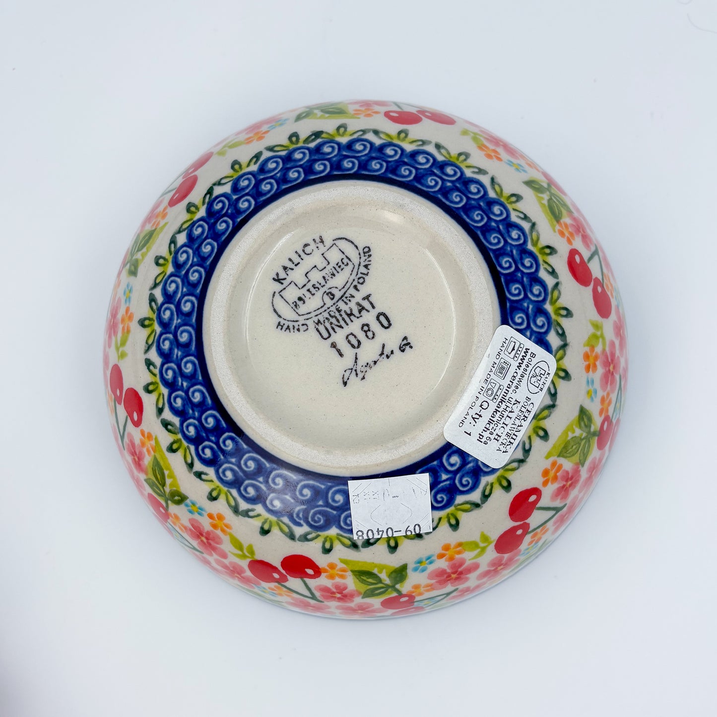 6” Bowl.  Hand crafted Polish pottery stoneware:  Cherry Blossom Design
