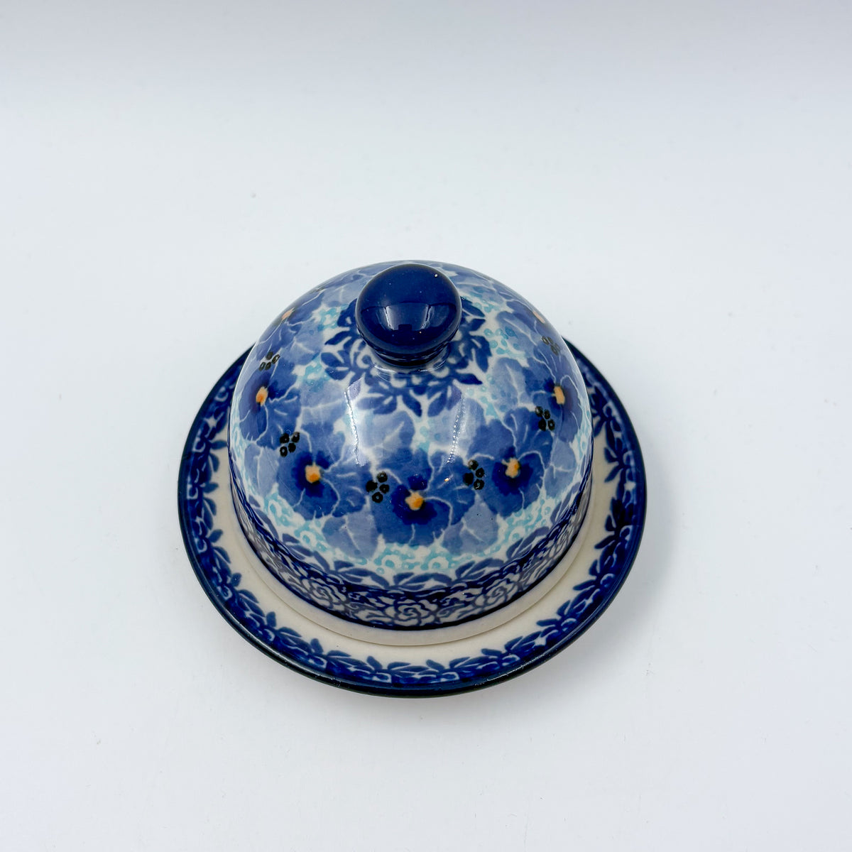4" Butter Dish Handcrafted in Poland: UNIKAT Deep Winter Design