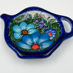 Teabag Holder.  Handmade Teapot Polish pottery.  UNIKAT Forget Me Not Pansy - Style 1