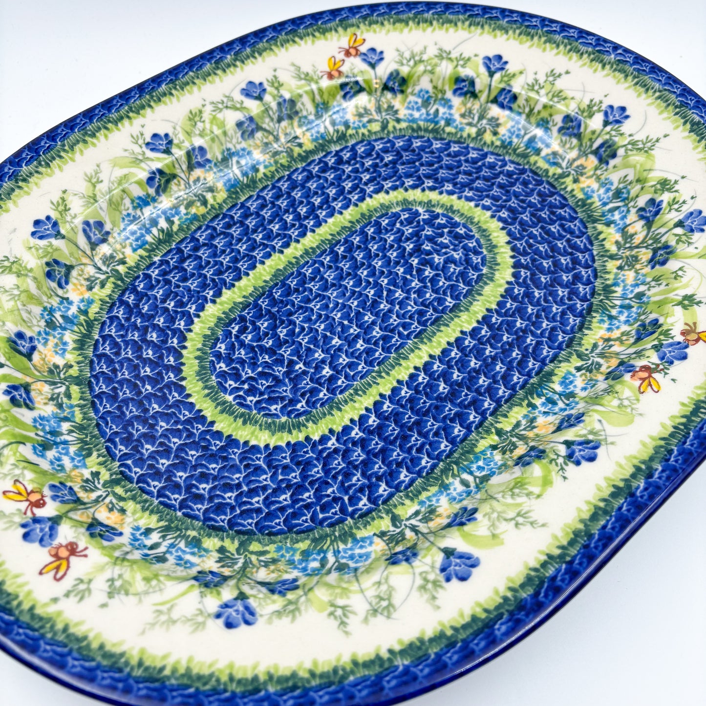 15" XL Oval Platter  Hand crafted Polish pottery stoneware: UNIKAT  Bluebell Meadow Design