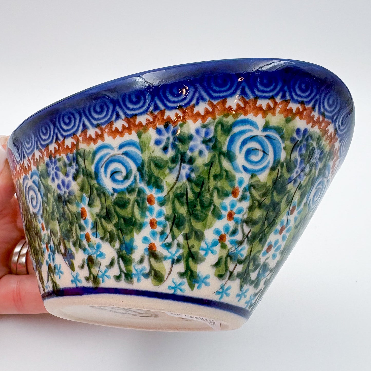 6” Oval Tub Bowl.  Hand crafted Polish pottery stoneware:  UNIKAT Whispering Ferns Design