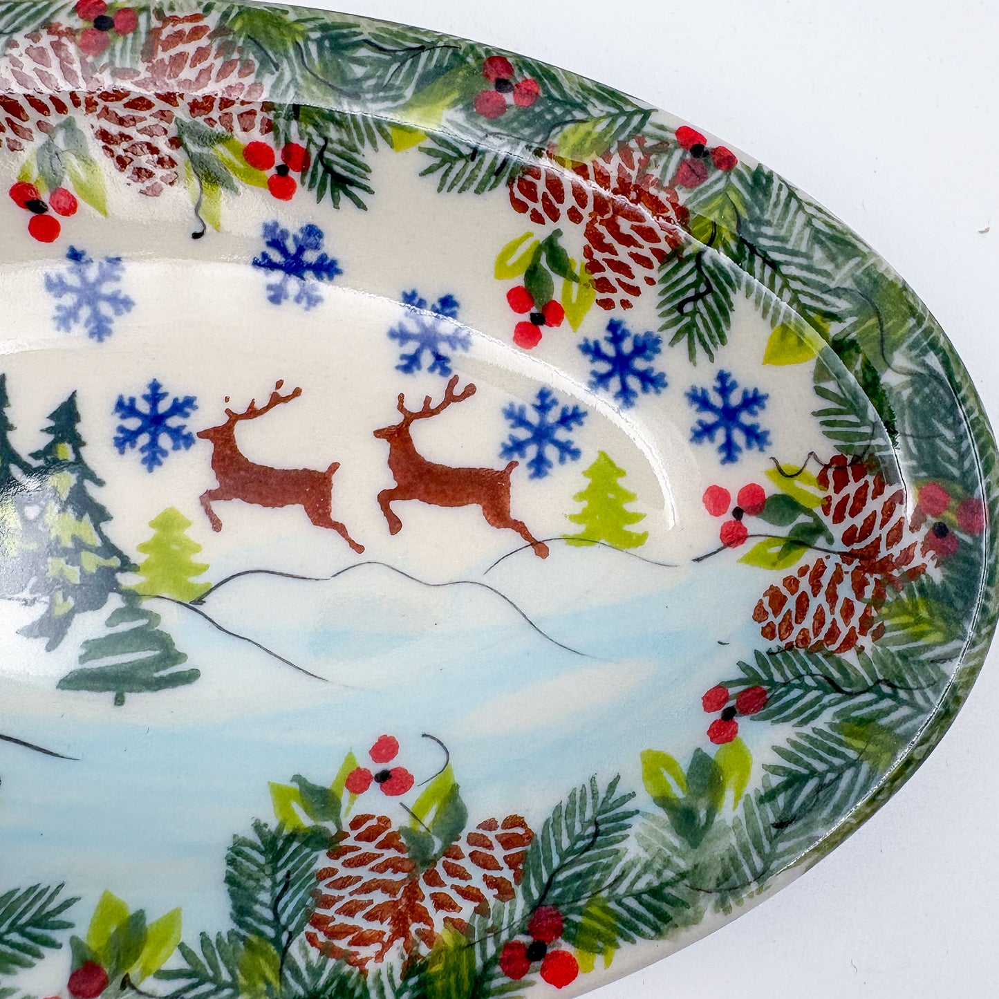 7" Oval Milano Platter  Hand crafted Polish pottery stoneware: UNIKAT Reindeer Bliss Design (Copy)
