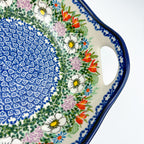 Close-up of handle and center medallion on Cottage Garden handled bowl