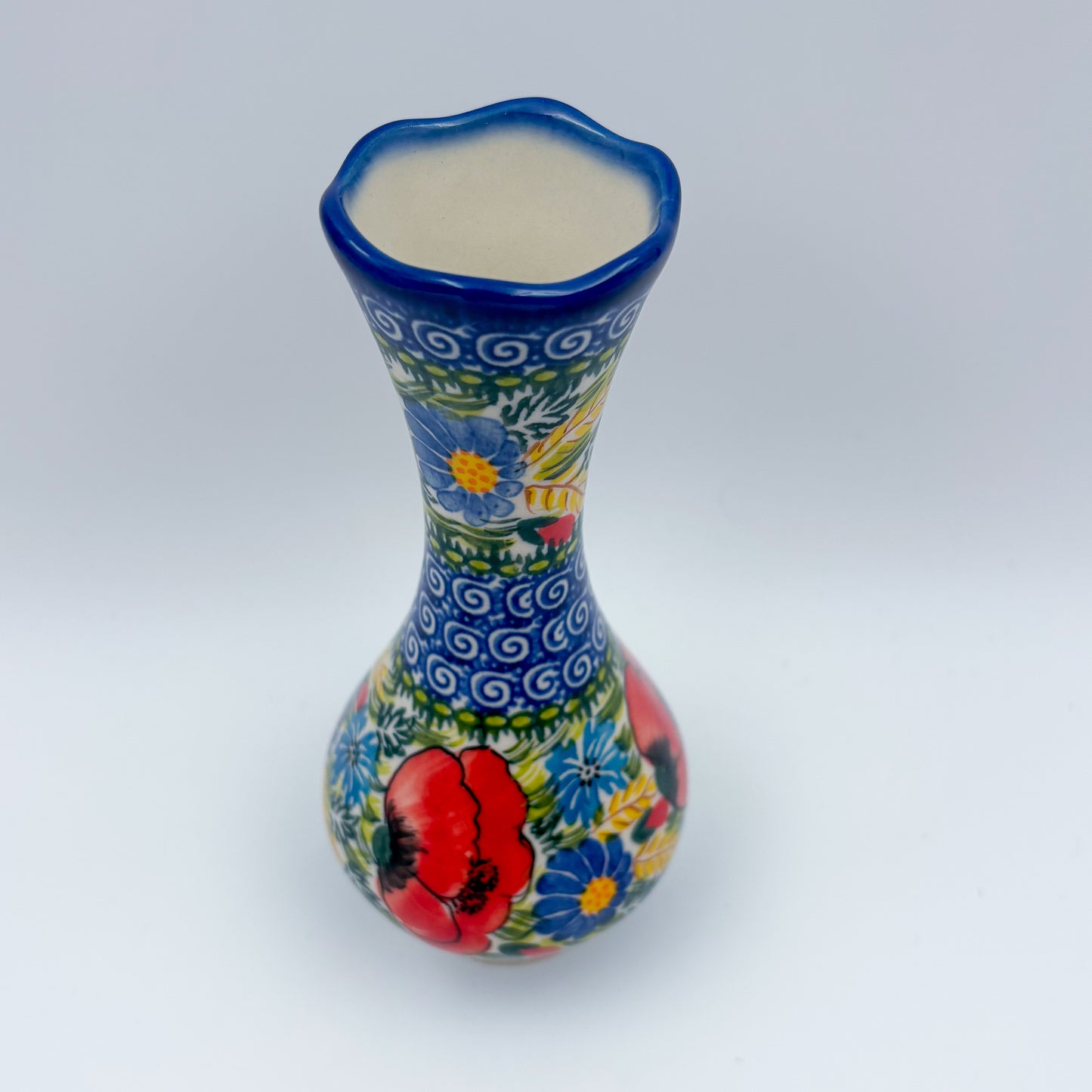 Swirl Vase 6.5”. Handmade Polish pottery.  UNIKAT Garden Poppy