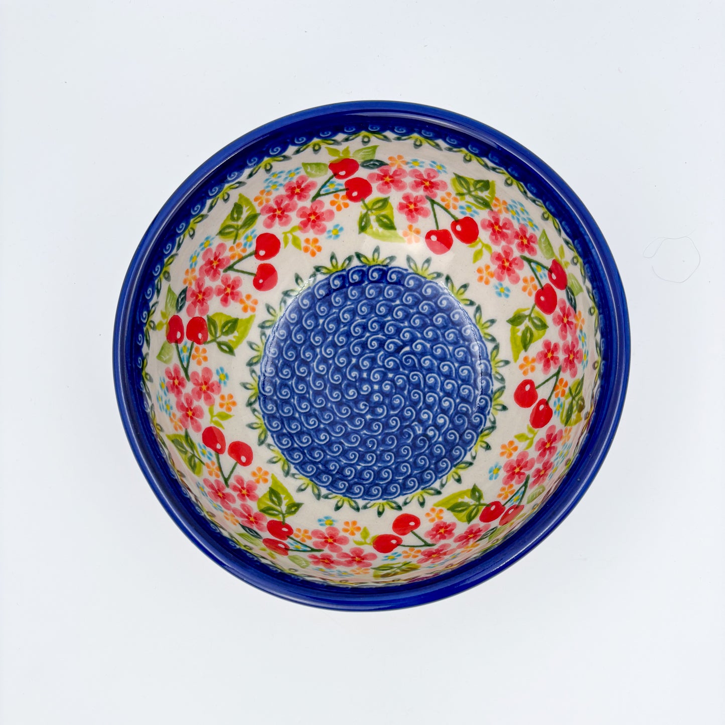 6” Bowl.  Hand crafted Polish pottery stoneware:  Cherry Blossom Design