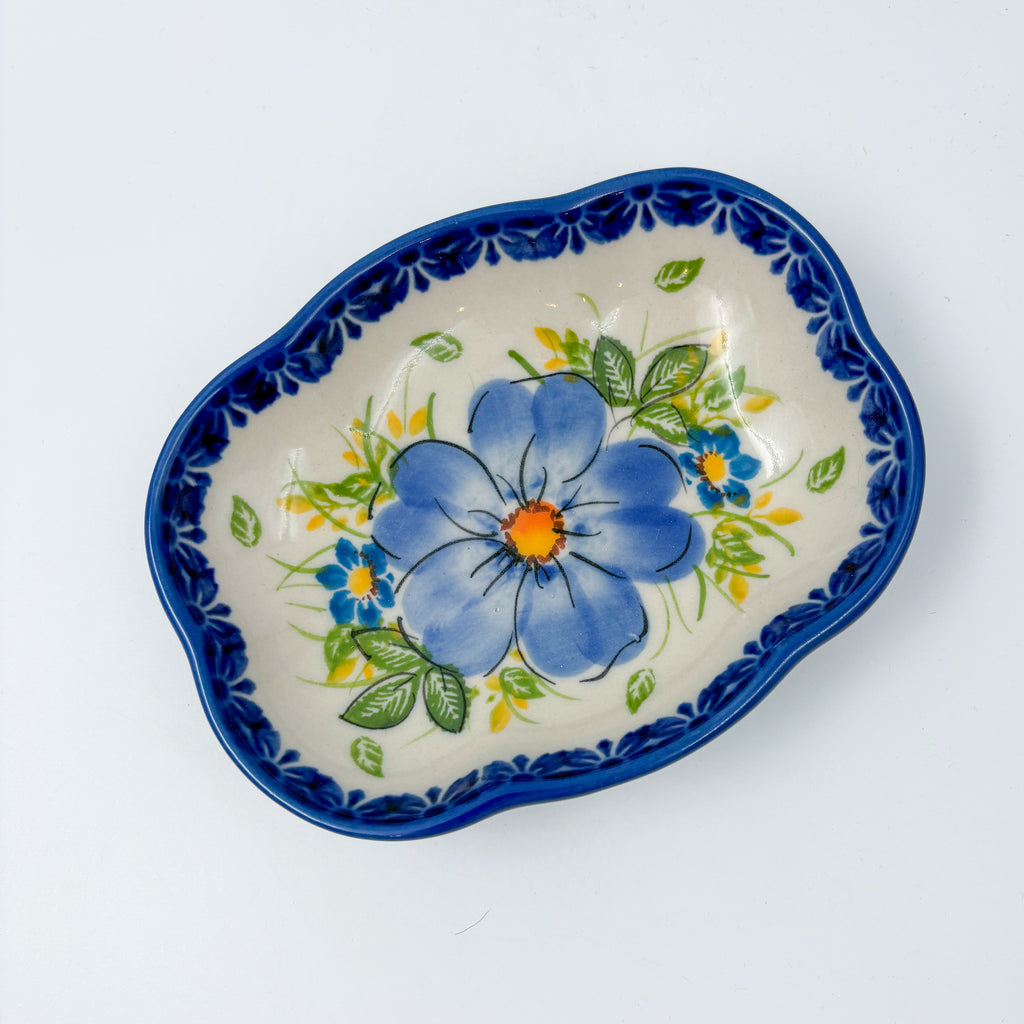 5" Soap Dish.  Handmade Polish pottery.  UNIKAT Pansy Delight Design