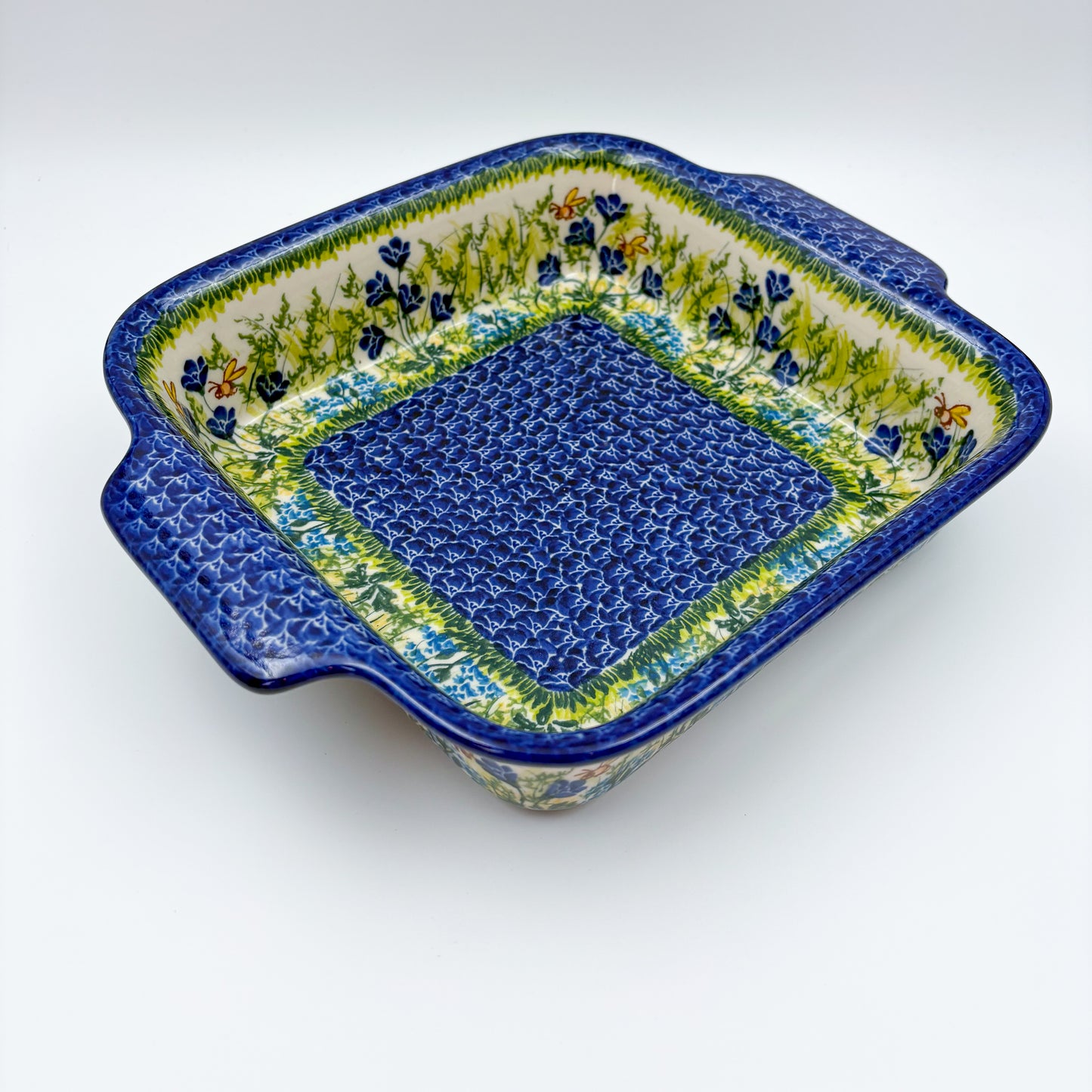 9” Lasagna Baker Handmade in Poland.  UNIKAT Blueberry Meadow Design