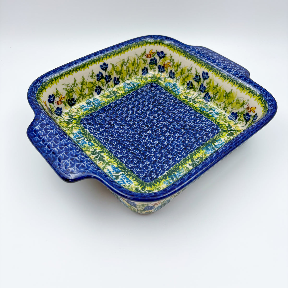 9” Lasagna Baker Handmade in Poland.  UNIKAT Blueberry Meadow Design