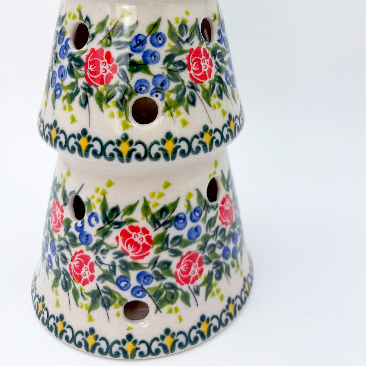 10.5" Christmas Tree Luminary. Handmade Polish pottery.  UNIKAT Roseberry Cottage Design