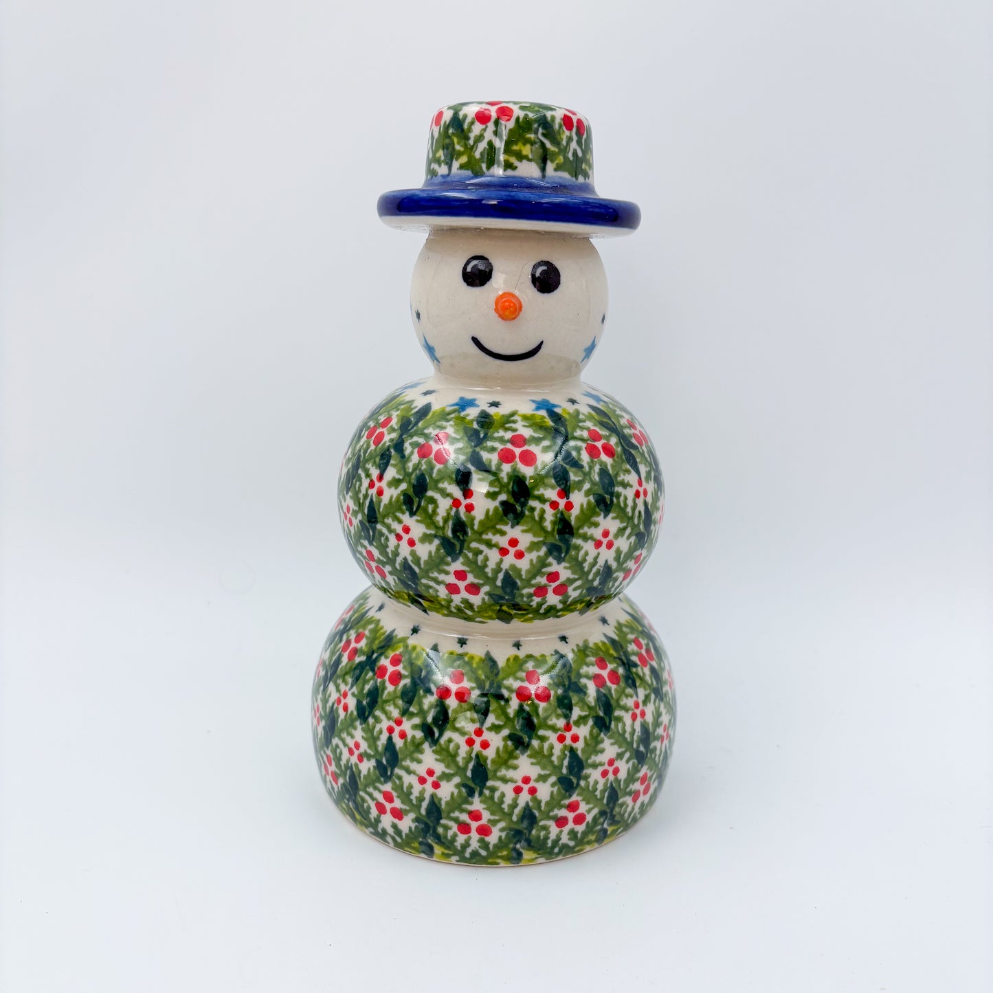 6" Snowman.  Handmade Polish pottery.  UNIKAT Holly Design