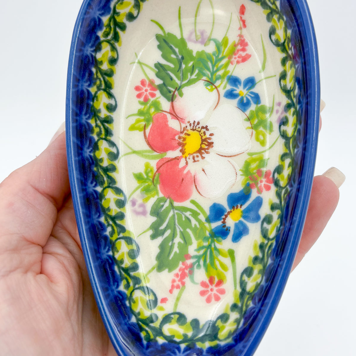 Spoon Rest 5”.  Handmade Polish pottery.  UNIKAT Pink Ruffle