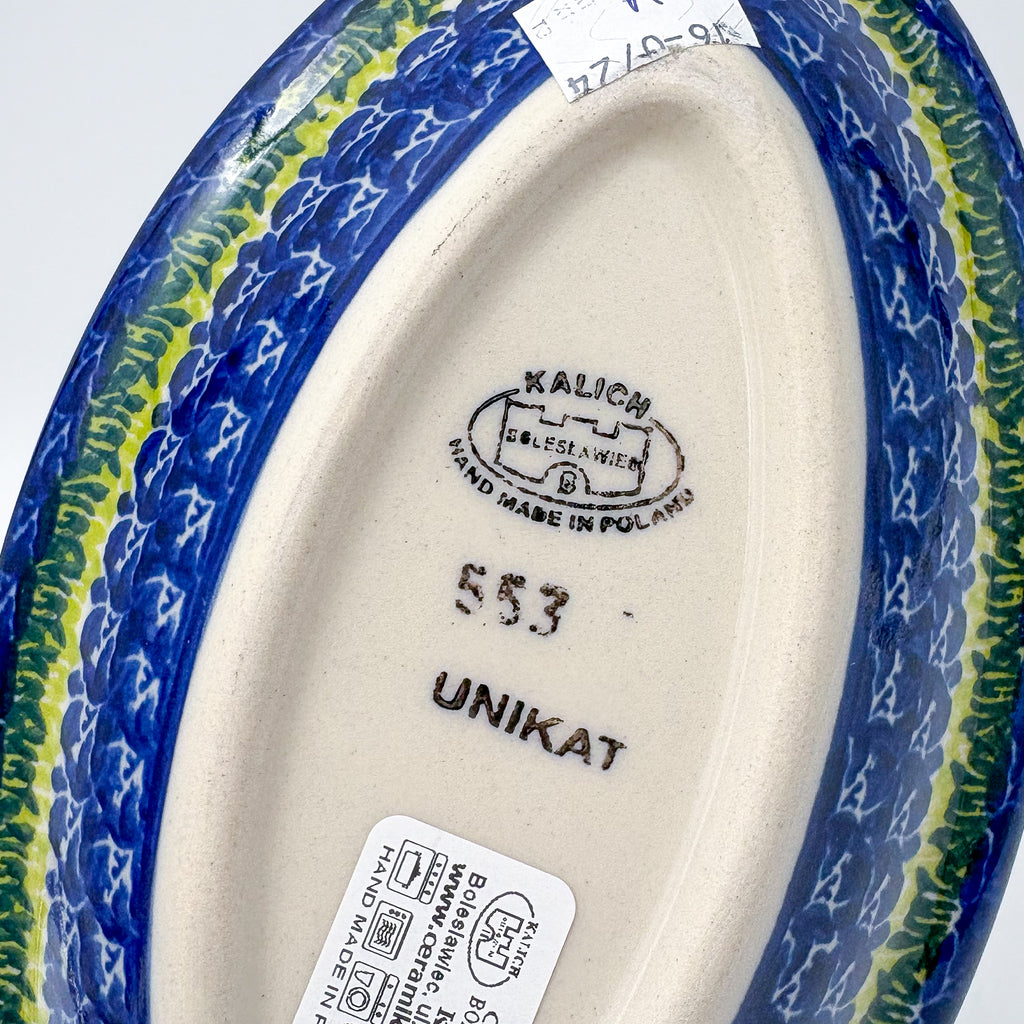 7" Oval Milano Platter  Hand crafted Polish pottery stoneware: UNIKAT Bluebell Meadow Design