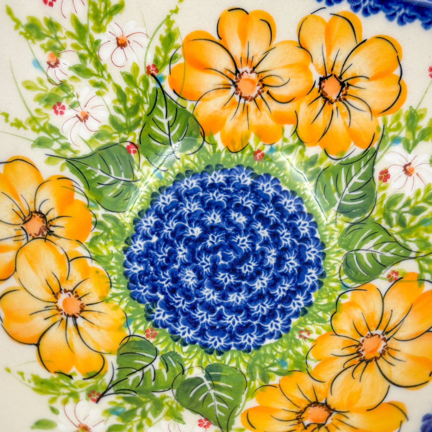 3 Point Bowl.  Hand crafted Polish pottery stoneware:  UNIKAT Orange Poppy Pattern