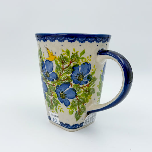 Mug XL 18oz. Handcrafted Polish pottery stoneware:  UNIKAT Blue Poppy Songbird