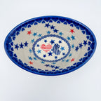 6” Oval Tub Bowl.  Hand crafted Polish pottery stoneware:  UNIKAT Stars and Stripes Pattern