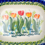6" Butter Platter.  Handmade Polish pottery.  UNIKAT Tulip Fields