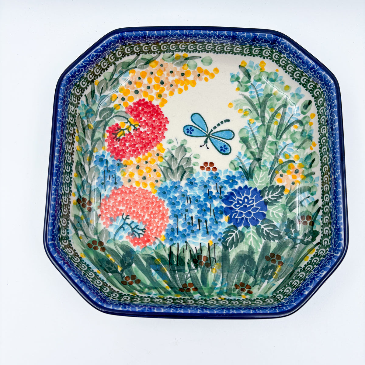 8" Bowl.  Hand crafted Polish pottery stoneware:  UNIKAT Garden Delight Design