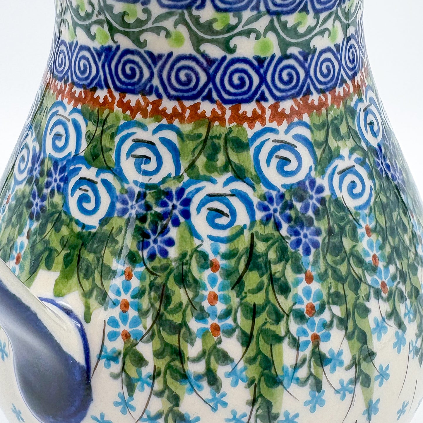 37 oz. Pitcher.  Hand painted Polish pottery stoneware UNIKAT Whispering Ferns