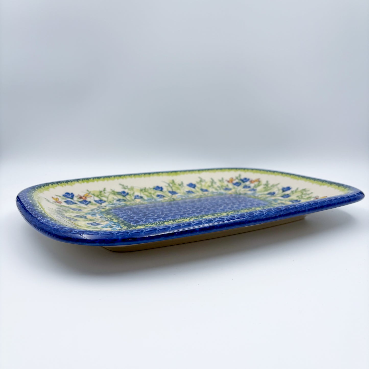13” Large Daria Platter.  Hand crafted Polish pottery stoneware: UNIKAT Bluebell Meadow