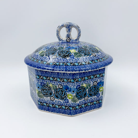 6" Pretzel Jar.  Handmade Polish pottery.  UNIKAT Garden at Midnight Design
