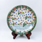 10.2” Plate.  Hand crafted Polish pottery stoneware: UNIKAT Holiday Reindeer