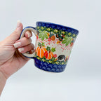 14 oz Jan Mug. Handcrafted Polish pottery stoneware:  UNIKAT Hedgehog and Pumpkins Design