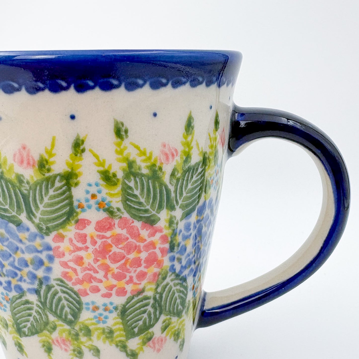 Mug XL 18oz. Handcrafted Polish pottery stoneware:  UNIKAT Hydrangea Fields