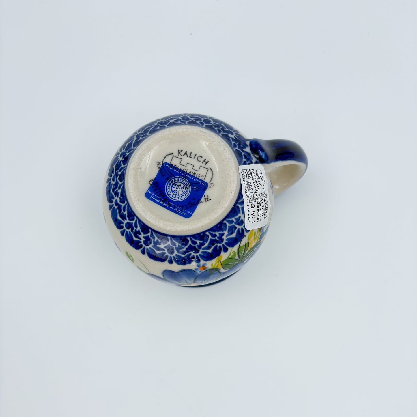 10 oz Bubble Mug. Handcrafted Polish pottery stoneware:  UNIKAT Blue Pansy