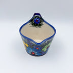 12 oz Loop Handle Gravy Boat.  Hand painted Polish pottery stoneware.  UNIKAT Forget Me Not Pansy