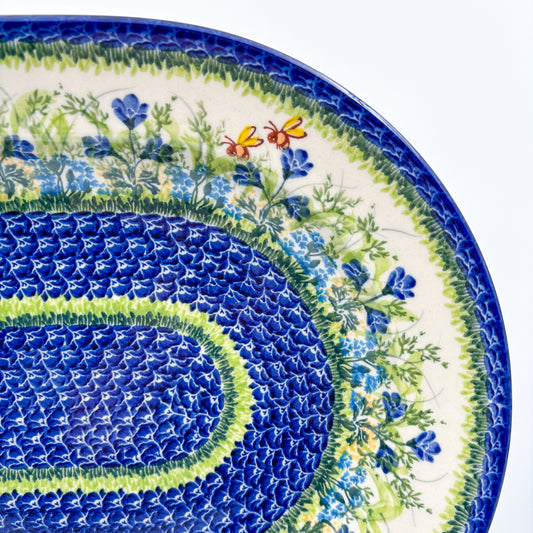 15" XL Oval Platter  Hand crafted Polish pottery stoneware: UNIKAT  Bluebell Meadow Design