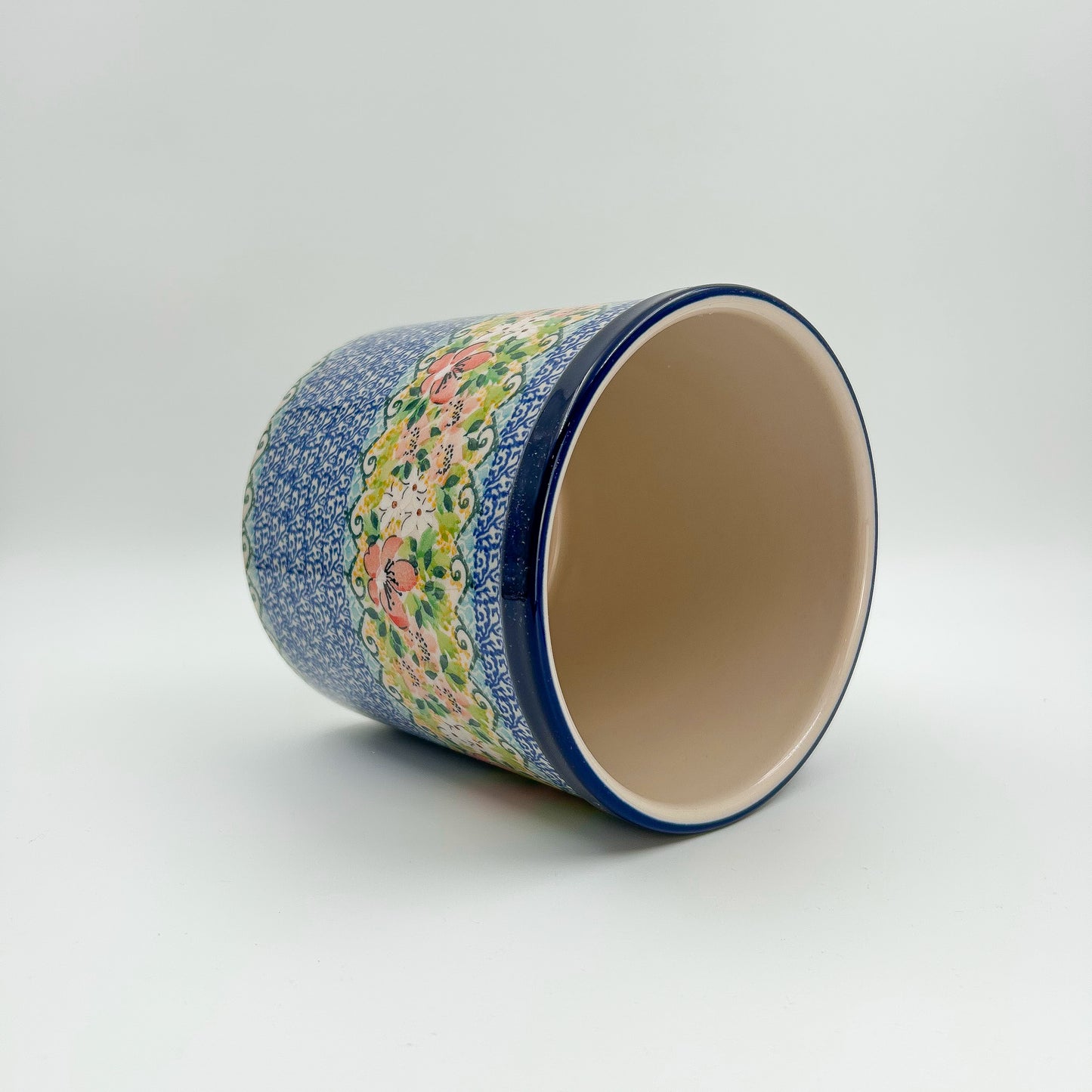 Utensil Jar 6”.  Handmade Polish pottery.  UNIKAT Petal Dance
