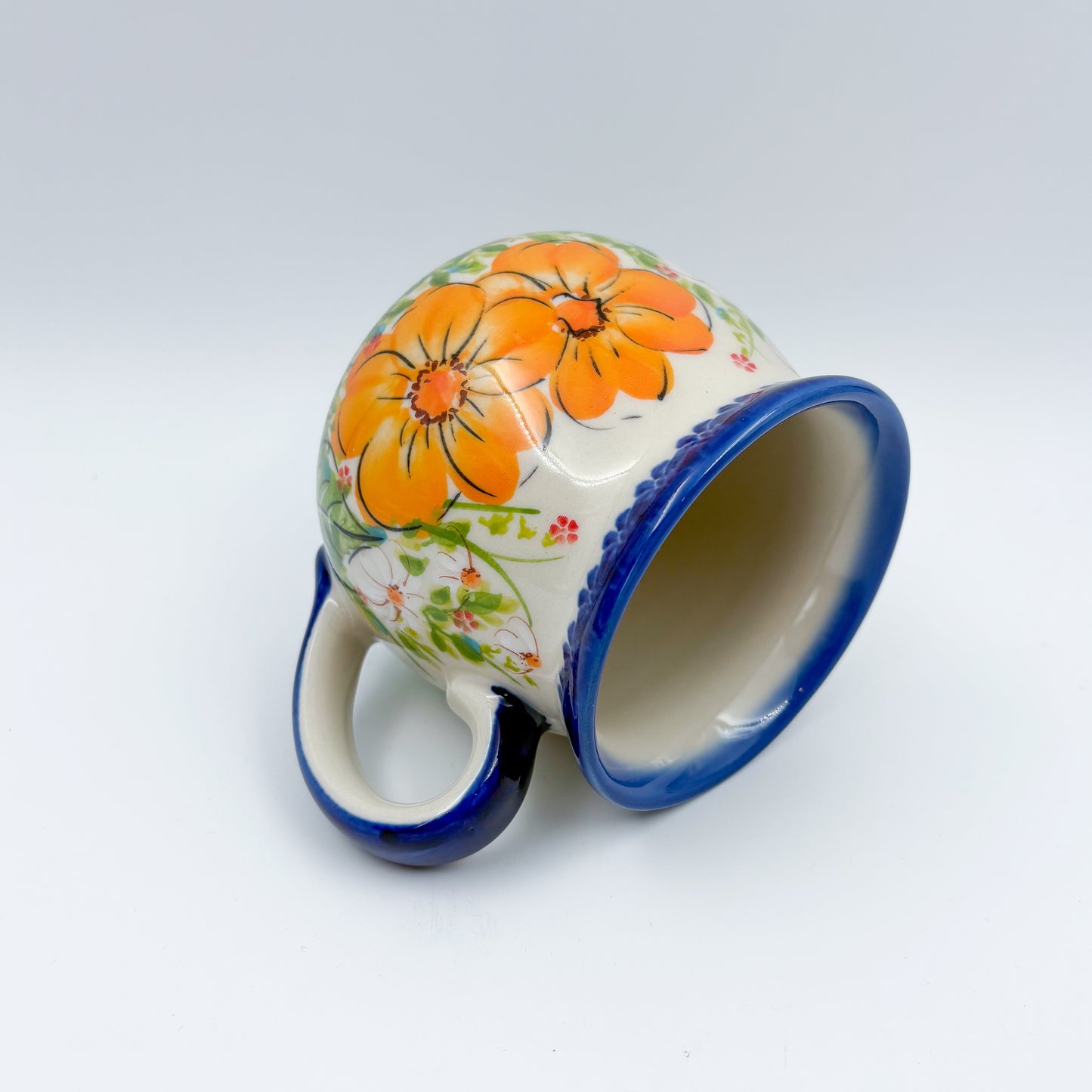 10 oz Bubble Mug. Handcrafted Polish pottery stoneware:  UNIKAT Orange Poppy
