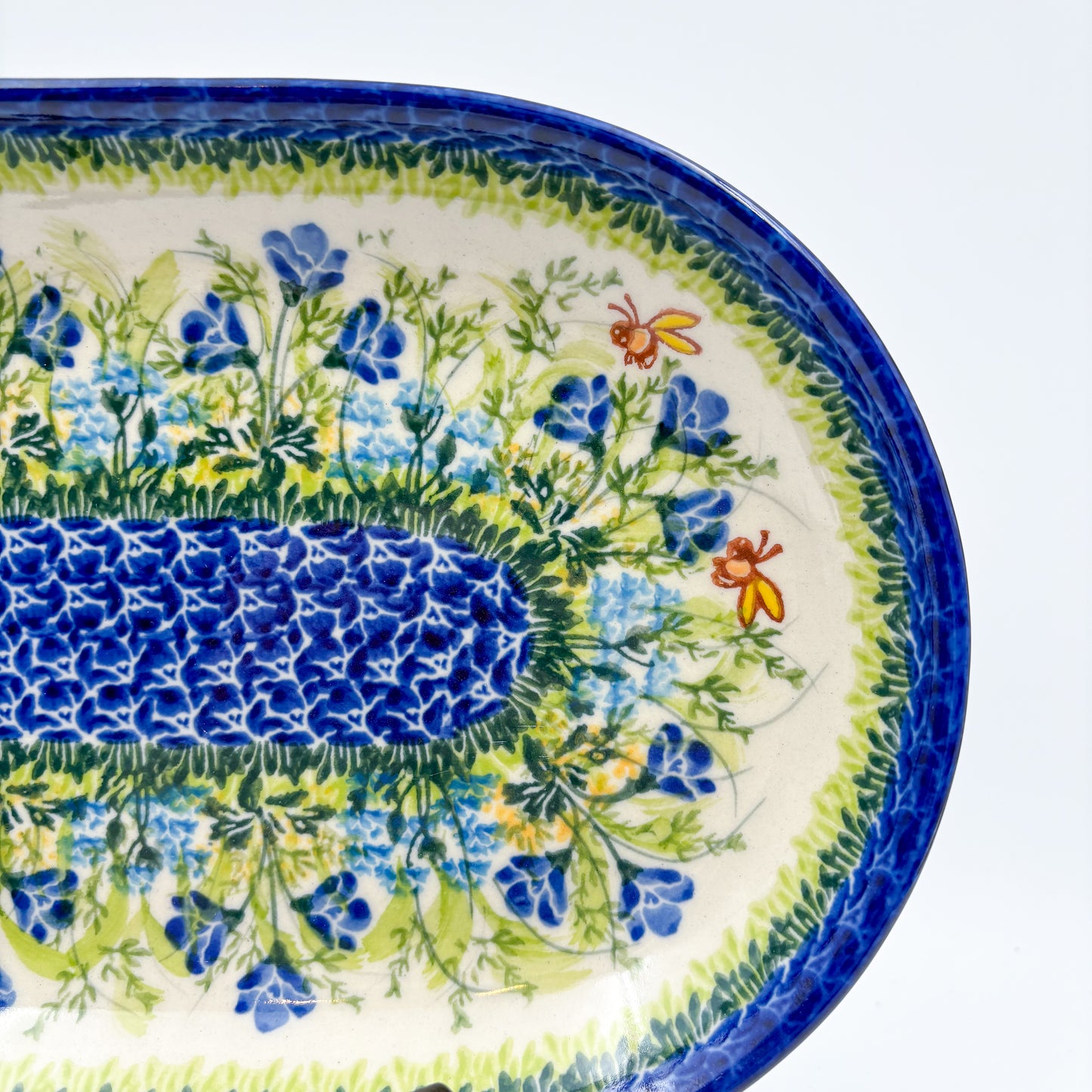10” Oval Platter.  Hand crafted Polish pottery stoneware: UNIKAT Bluebell Meadow