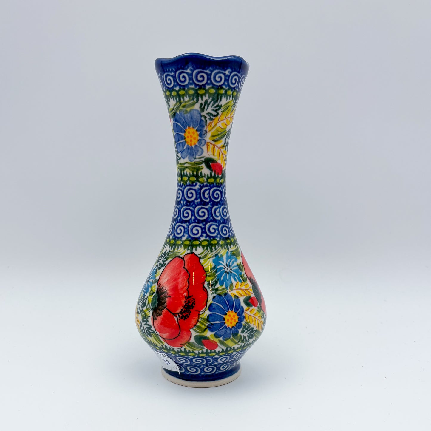Swirl Vase 6.5”. Handmade Polish pottery.  UNIKAT Garden Poppy