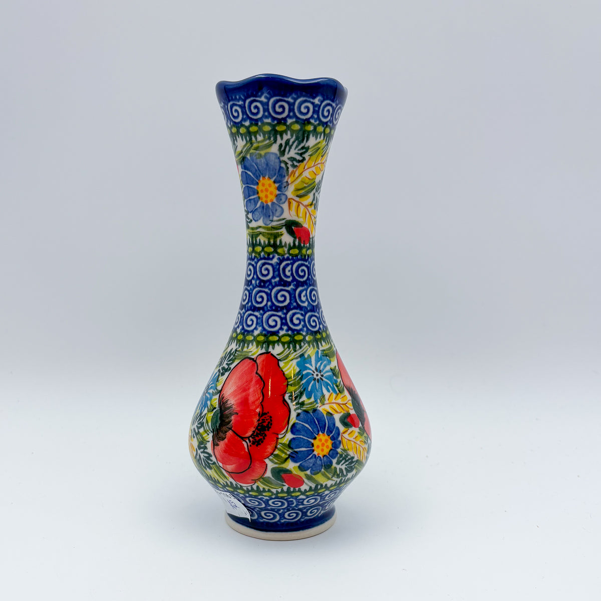 Swirl Vase 6.5”. Handmade Polish pottery.  UNIKAT Garden Poppy