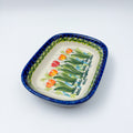 6" Butter Platter.  Handmade Polish pottery.  UNIKAT Tulip Fields