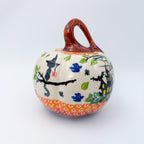 Pumpkin Small 5.3".  Hand crafted Polish pottery stoneware: UNIKAT Cat Witch