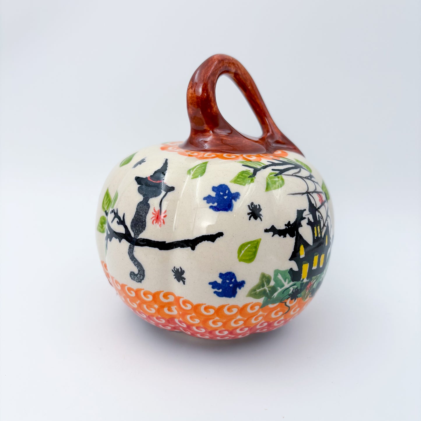 Pumpkin Small 5.3.  Hand crafted Polish pottery stoneware: UNIKAT Cat Witch