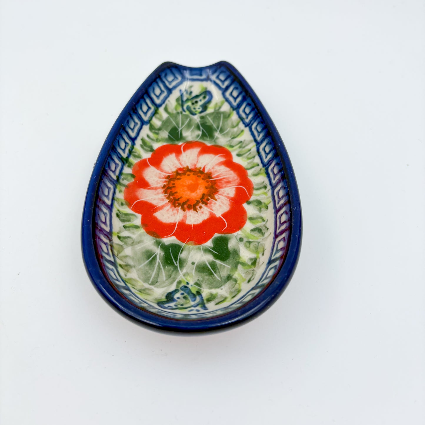 Spoon Rest 5””.  Handmade Polish pottery.  UNIKAT Happiness Design