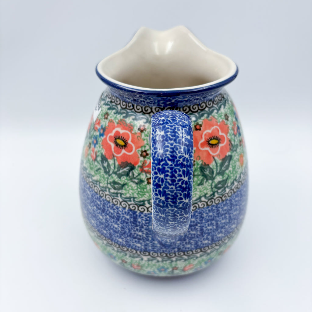 67 oz. Pitcher.  Hand painted Polish pottery stoneware.  UNIKAT Red Poppies