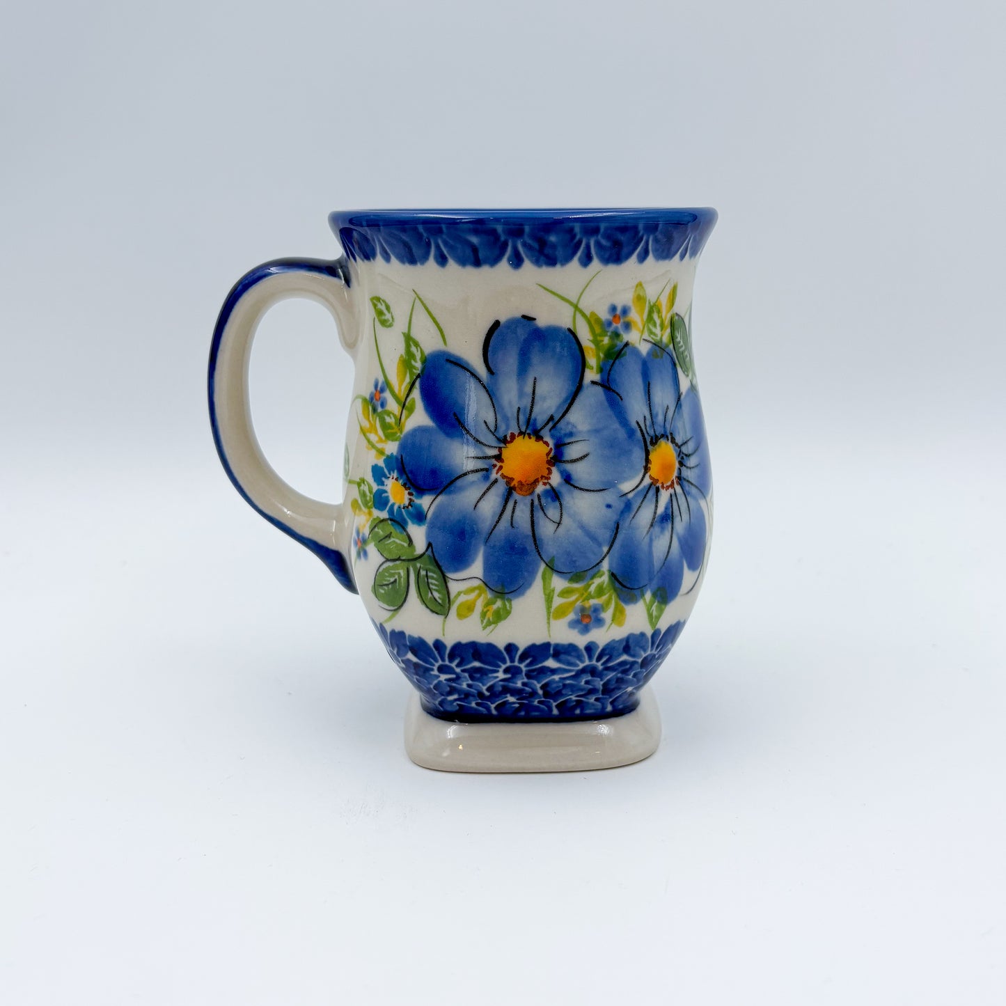 Tulip Mug 10oz. Handcrafted Polish pottery stoneware:  UNIKAT Blue Daisy