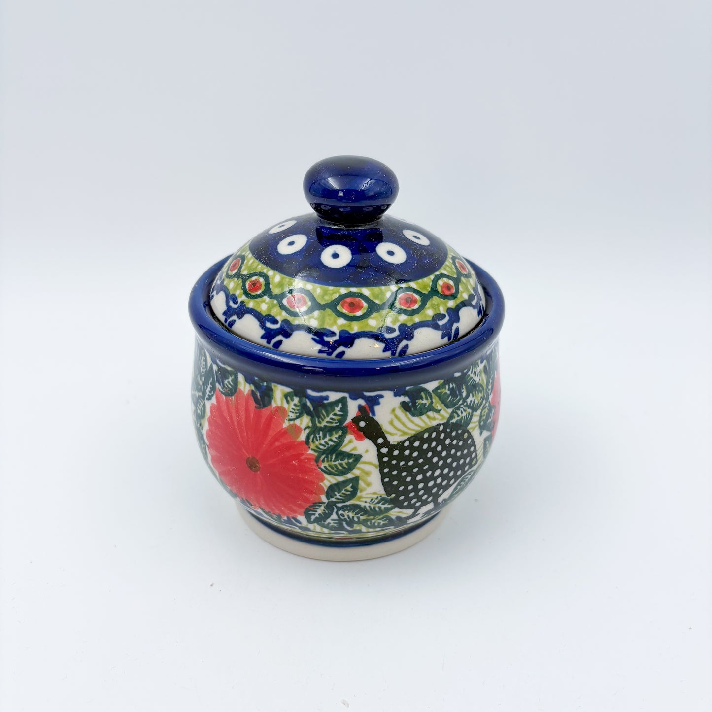 5oz. Sugar Bowl.  UNIKAT Chickens in the Florals Design